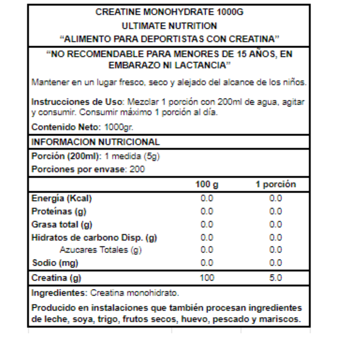 CREATINA ULTIMATE NUTRITION 200 SERVICIOS / 1 KILO