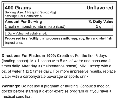 CREATINA PLATINUM 80 SERVICIOS / 400 GRAMOS